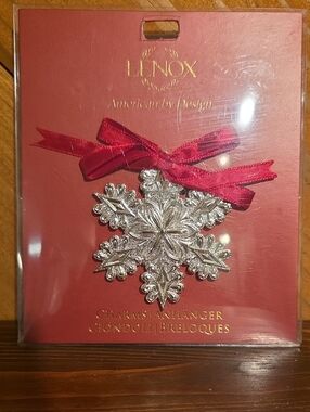 Lenox Silver Snowflake Ornament with Red Bow